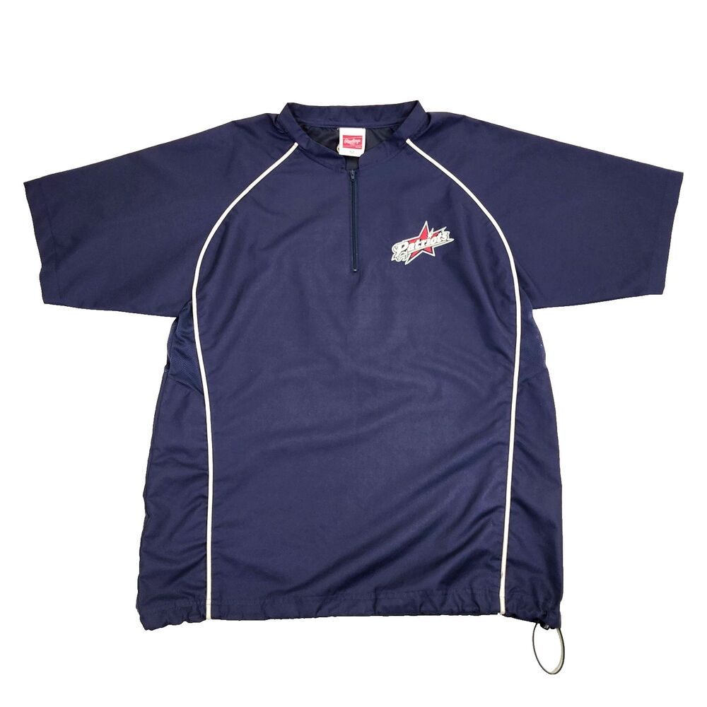 Rawlings Patriots Baseball Cage Jacket Men M Navy Quarter Zip Short Sleeve VTG